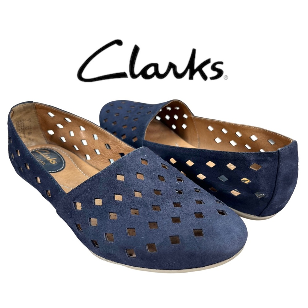 Clarks Artisan | Valley Terrace Navy Blue Perforated Suede Flats | Size 5.5